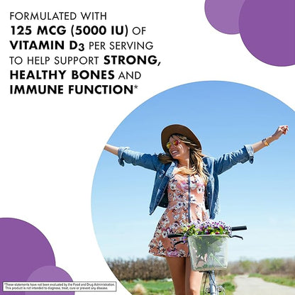 Bluebonnet Nutrition Earth Sweet Vitamin D3 5000 IU Chewable Tablets, Aids in Muscle & Skeletal Growth, Non GMO, Gluten & Soy & Milk Free, Kosher, Raspberry, White, 90 Count