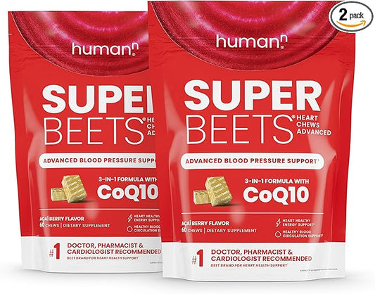 HumanN SuperBeets Heart Chews Advanced - 100mg of CoQ10 Plus Beetroot & Grape Seed Extract, 120 Count