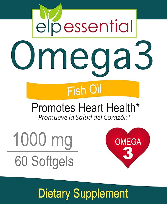 ELP ESSENTIAL Fish Oil Omega 3 Fish Oil 1000 mg Softgels 60 Count