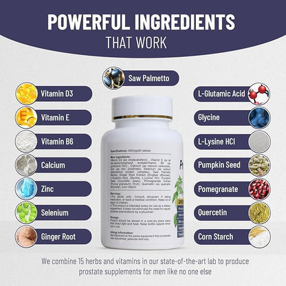 Prostate Pills, 600mg Male Saw Palmetto Prostate Supplements, Support Better Sleep and Urinary Health, 60 Tablets