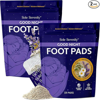 Zeolite Good Night Foot Pads with Magnesium Glycinate, Ashwagandha, Valerian Root, Lavender by Sole Serenity (2 Pack, Calm Sleep)