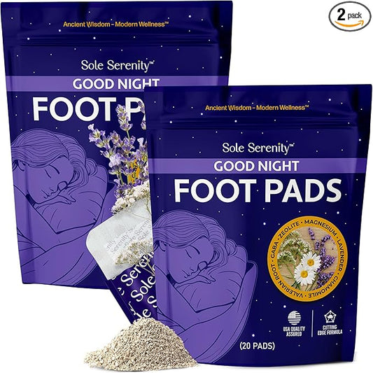 Zeolite Good Night Foot Pads with Magnesium Glycinate, Ashwagandha, Valerian Root, Lavender by Sole Serenity (2 Pack, Calm Sleep)