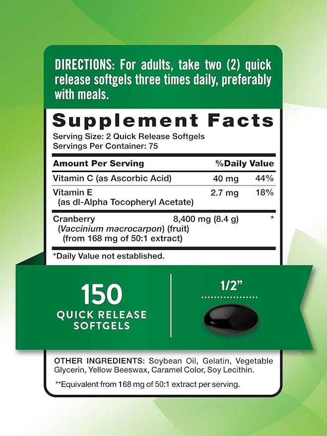 Nature's Truth Cranberry with Vitamin C Softgels | 8400mg | 150 Pills | Urinary Tract Health Support | Non-GMO & Gluten Free Supplement