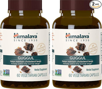 Himalaya Guggul, Cholesterol Supplement for Healthy LDL, HDL, and Triglyceride Levels, 750 mg, 60 Vegetarian Capsules, 1 Month Supply, 2 Pack