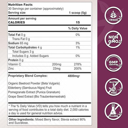 Gade Nutriition Hero Beets - Organic Beet Root Powder - Non-GMO Superfood Supplement - with Elderberry, Pomegranate, Grape Seed - Natural Berry Flavor, 30 Servings