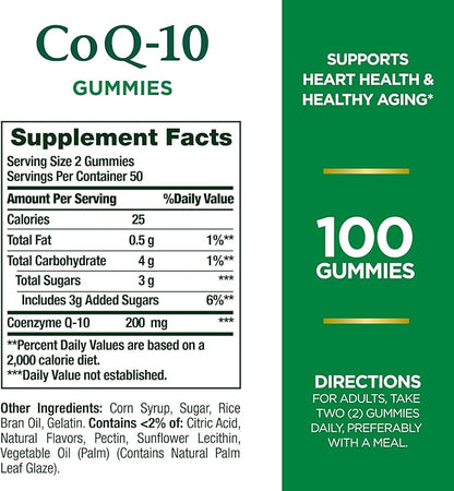 Nature's Bounty CoQ10 Gummies, Supports Heart Health, CoQ10 200mg, Peach Mango Flavor, 100 Count