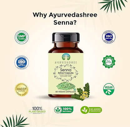 Senna Extract 500mg - 60 Vegetarian Capsules | Cassia Agustifolia | All Natural | 100% Vegan | Gluten-Free | GMP Certified.