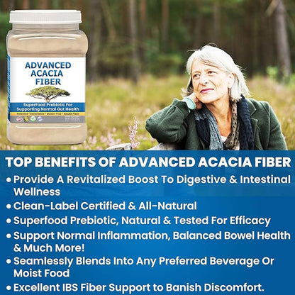 Organic Acacia Fiber Powder Prebiotic Soluble Fiber Powder Perfect Bathroom Trips, Digestion, IBS Relief, Leaky Gut Repair 24oz w/Scooper