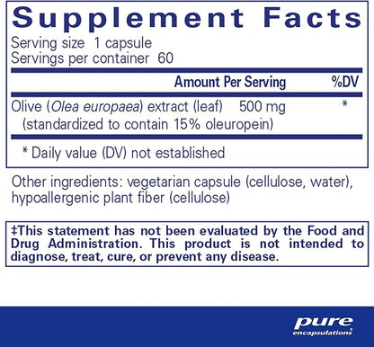 Pure Encapsulations Olive Leaf Extract | Hypoallergenic Supplement Supports Immune System and Healthy Intestinal Environment | 60 Capsules