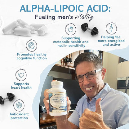 Alpha Lipoic Acid 600mg Capsules - Extra Strength ALA Supplement - Best Pure Vegetarian Capsules for Nerve Pain, Skin, Face, Eye and Brain Boost – Helps Sustain Natural Detoxification, Non-GMO