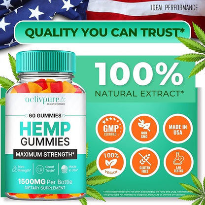 Activ Pure Hemp Gummies - ActivPure Supplement Hemp Gummies - Maximum Strength, All Natural Overall Health and Wellness Support, Activ Pure Health Gummy Reviews (2 Pack)