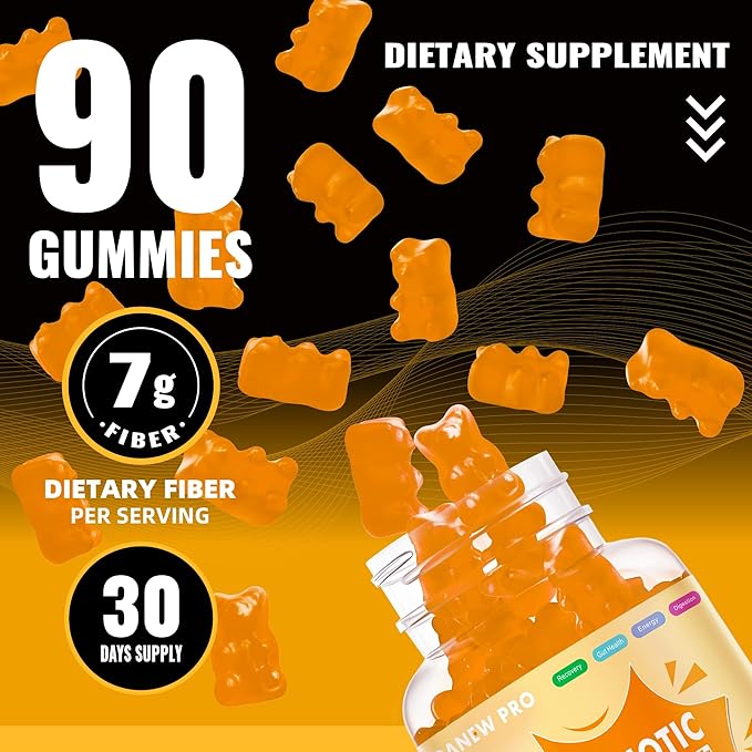Prebiotic Fiber Gummies for Adults, 7G Extra Strength, Zero Sugar Added, 90 Pectin Based Gummies, Digestive Health -Orange-2pack
