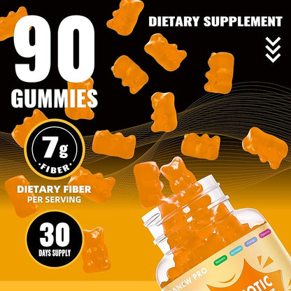 Prebiotic Fiber Gummies for Adults, 7G Extra Strength, Zero Sugar Added, 90 Pectin Based Gummies, Digestive Health -Orange-2pack