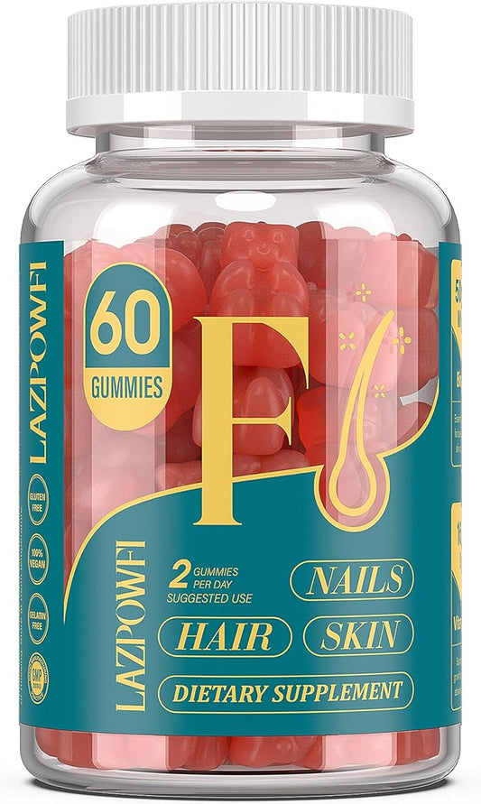 Biotin Gummies for Hair, Skin and Nails - Hair Vitamins for Men & Women, 10,000mcg Max Strength Vitamin B7 for Hair Growth and Stronger Nails,60 Counts - Strawberry Falvor-050