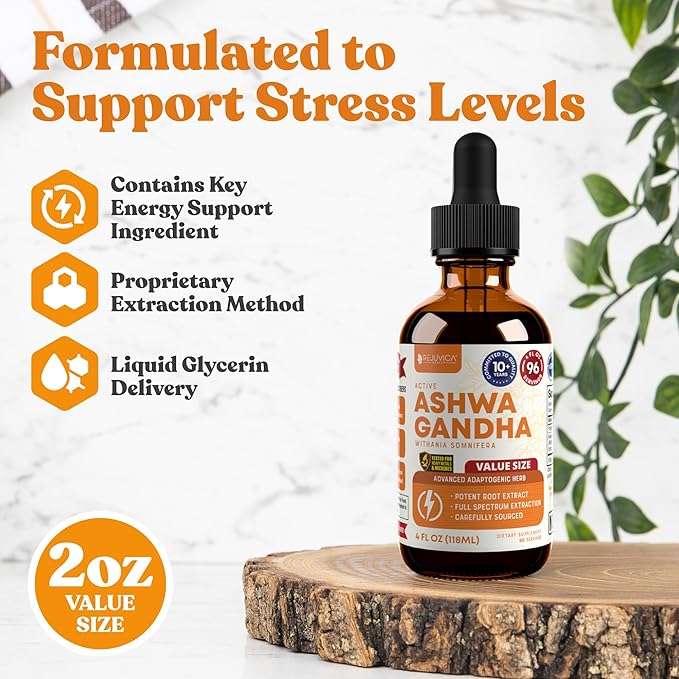 Rejuvica Health Active Ashwagandha - Advanced Liquid Supplement - Withania Somnifera Extract - Ashwagandha Roots Only - Naturally Occurring Withanolides
