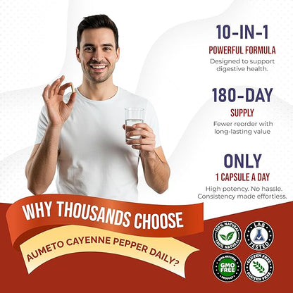 Cayenne Pepper Capsules - Ultra Complex with Cinnamon, Ginger, Cardamom, Hawthorn Berry - Support Digestion, Circulation & Overall Wellness (180 Count (Pack of 1))