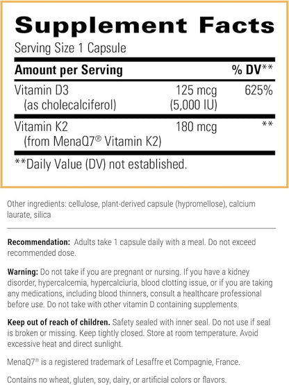 Integrative Therapeutics K2 + D3, Cardiovascular Support*, Bone Support*, Vitamin K2, Vitamin D3, 60 Capsules