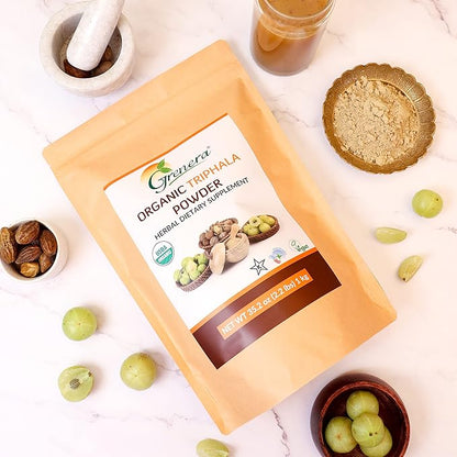 Grenera Organic Triphala Powder 2.2 lb (35.2 Ounce) - Made with Organic Amalaki, Organic Bibhitaki, Organic Haritaki Fruit - USDA Organic, Vegan, Kosher Certified