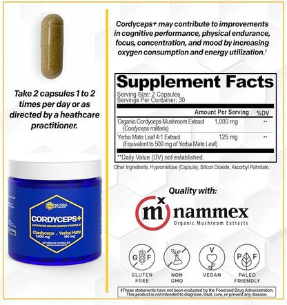 NATURAL STACKS CORDYCEPS + Lions Mane Mushroom Supplement Bundle - Supports Brain Energy and Memory* - 120 Mushroom Capsules
