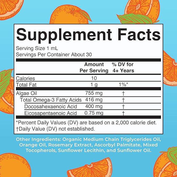MaryRuth Organics Omega 3 Liquid Drops | 400mg DHA Per Serving | Omega 3 Supplement for Immune Support | Overall Health | for The Whole Family | 1oz