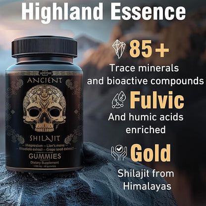 ad hoc 1100mg Gold Shilajit Gummies with Magnesium, Lions Mane, Rhodiola, Grape Seed - Himalayan Shilajit for Men Women, 85+ Trace Minerals & Fulvic Acid, Pure Shilajit for Energy Immune Support,60 Ct