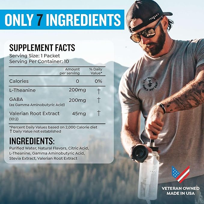 GABA L Theanine Supplement | Melatonin-Free Sleep Aid for Adults | Valerian Root for Night Support & Restful Sleep | GABA Calm Liquid Drink Mix for Adults | Mixed Berry, Pack of 10
