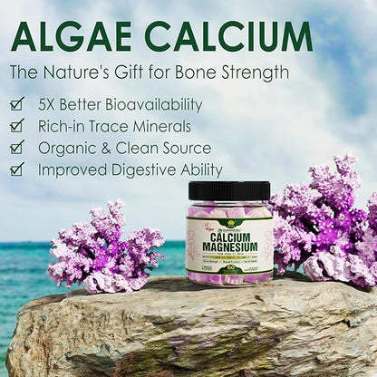 Plant Based Calcium Gummies 600mg with Vitamin D3 K2, Zinc for Bone Strength, Calcium Supplements for Women (Certified Vegan) Sustainably Sourced Algae Calcium Magnesium 2:1 Ratio, Sugar Free - 60 Cts