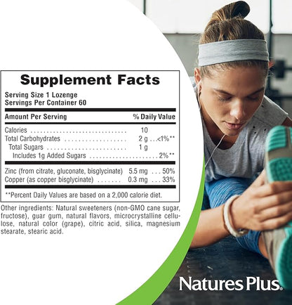 NaturesPlus Immune Zinc Lozenge, Berry - 60 Lozenges - Dual-Action Zinc Formula - Supports Overall Immune Health - Vegan, Gluten Free - 60 Servings