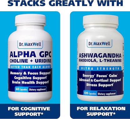 Phosphatidylserine & Bacopa Monnieri, Better Than Each Alone. Phosphatidylserine Supplement 300mg, No Fillers, Soy Free, 2in1, 120 Capsules. Memory Support