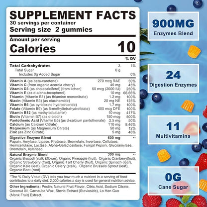 NEVISS Psyllium Husk Prebiotic Fiber Gummies - 7G Fiber with 2000mg Prebiotic Fiber Blend & Multivitamins - Inulin, Fos, Guar Gum & Multi Digestive Enzymes Vitamin Gummies Chewable