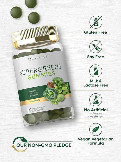 Carlyle Supergreens Gummies | 50 Count | Apple Flavor | Vegan, Non-GMO and Gluten Free Supplement