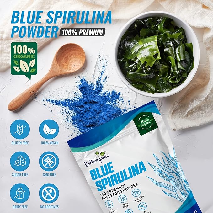 Organic Blue Spirulina Powder - 100% Organic Phycocyanin Spirulina Powder | 50g Vegan Non-Gluten Powder with No Added Sugar