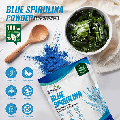 Organic Blue Spirulina Powder - 100% Organic Phycocyanin Spirulina Powder | 50g Vegan Non-Gluten Powder with No Added Sugar