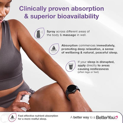 BetterYou Magnesium Sleep Body Spray - Relaxing Topical Magnesium and Essential Oil Spray - Lavender and Chamomile - Promotes Better Sleep - 3.38 oz