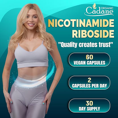 Organic Cadane Nicotinamide Riboside Supplement | with Rhodiola Rosea, Ashwagandha, Green Tea & More | Cellular Health & Vitality Support | Vegan, Non-GMO – 60 Capsules