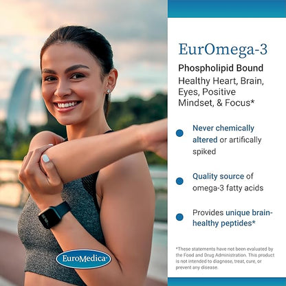 Euromedica EurOmega-3 - Dietary Supplement with EPA & DHA - Omega-3 Tablets for Brain & Heart Health Support - Nutritional Supplement with Essential Fatty Acids & Peptides - 60 Tablets