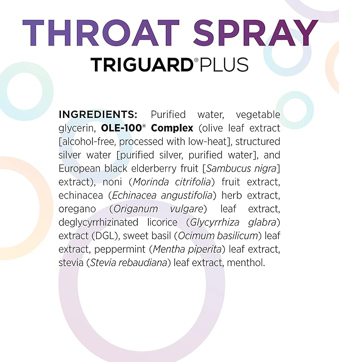 TriGuard Plus Throat Spray | Elderberry Extract, Olive Leaf Extract and Colloidal Silver Water 3-in-1 Immune Support Throat Spray | Powerful Immune System Booster | Great Taste, 2oz, Made in USA