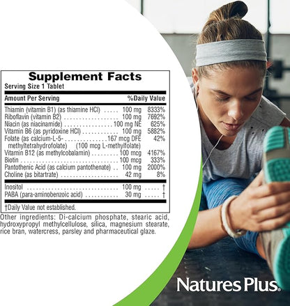 NaturesPlus Mega B-100 Complex - 60 Sustained Release Tablets - Balanced B Complex - Energy Support - Vegetarian, Gluten Free - 60 Servings