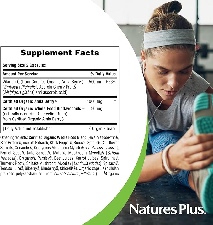 Natures Plus Source of Life Garden Vitamin C - 60 Vegan Capsules, Pack of 2 - Immune System Support - Certified Organic, Non-GMO, Gluten Free - 60 Total Servings