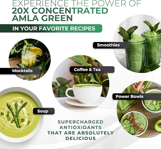 Amla Powder & Green Tea Superfood Supplement, 20x Ultra Concentrated Amla, Antioxidant Support, Made with Oolong Tea and Indian Gooseberries, Organic, Vegan, Classic Flavor, 90 Servings