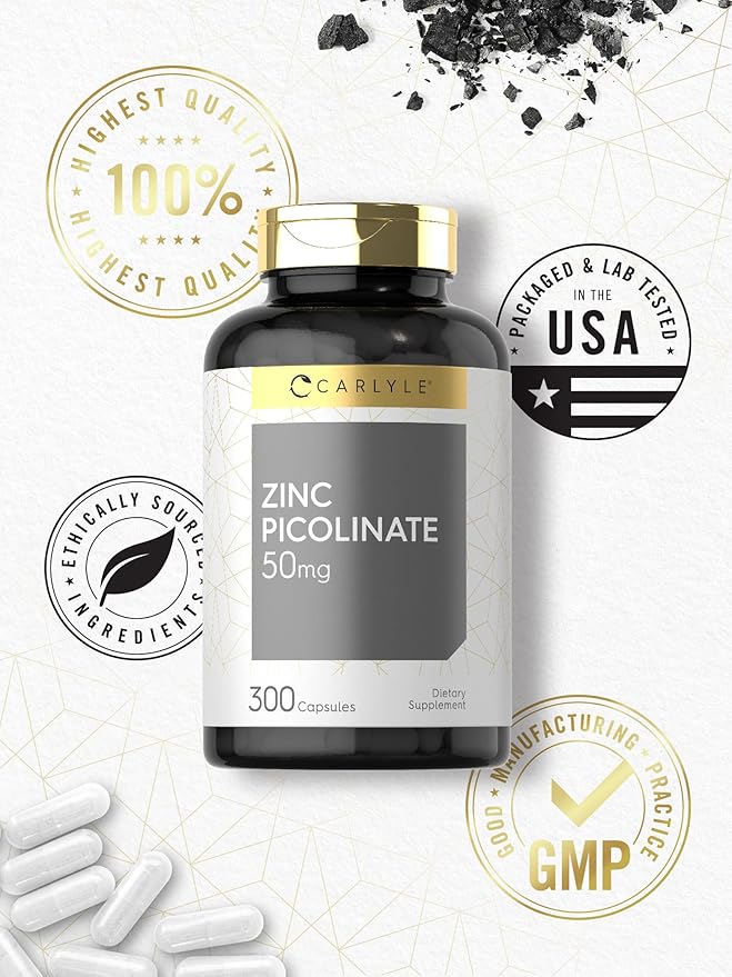 Carlyle Zinc Picolinate 50mg | 300 Capsules | Non-GMO and Gluten Free Supplement