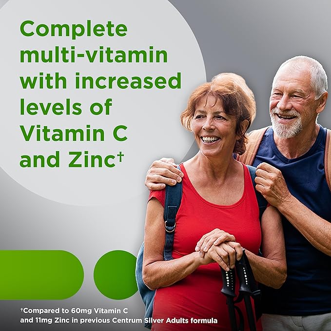 Centrum Silver Multivitamin for Adults 50 Plus, Multivitamin/Multimineral Supplement, Vitamin D3, B Vitamins, Gluten Free, Non-GMO Ingredients, Supports Memory and Cognition in Older Adults - 220 Ct