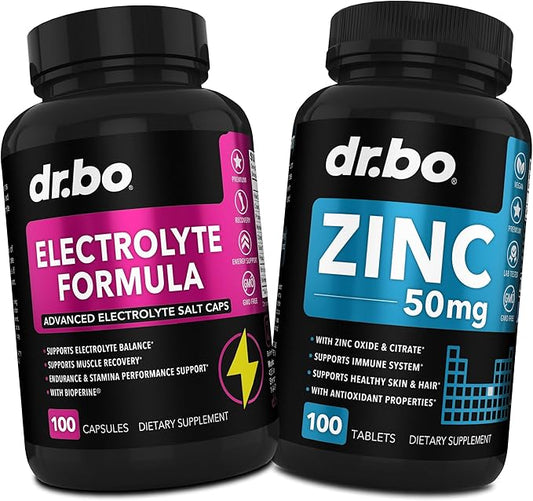 DR. BO Electrolyte Pills Salt Capsules & Zinc - Electrolytes Tablets with Potassium, Magnesium, Sodium, Chloride, Calcium Salts Supplements - Zinc Supplements 50mg Tablets Supplement Oxide Citrate