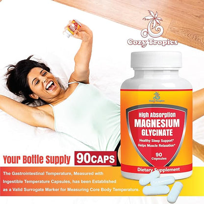Pure Magnesium Glycinate Supplement - High Absorption, Vegan, Non-GMO Capsules for Stress Relief, Muscle, Nerve & Sleep Support, Energy Boost, Bone Health - Easy-to-Swallow - 90 Capsules