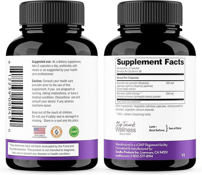 Sandhu's Quercetin with Bromelain Supplement - 1000mg Per Serving 120 Vegetarian Capsules - Bioflavonoids Quercitin Complex for Immune Support & Respiratory Health