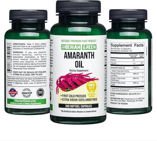Amaranth Seed Oil Capsules 200 Softgels Wild Harvested Siberia Altai Cold Pressed Unrefined