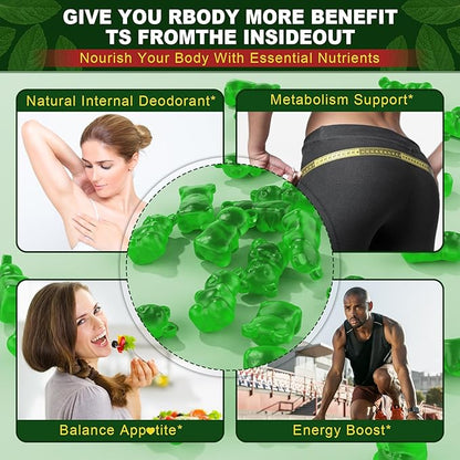 Chlorophyll Gummies, Super Green 18-IN-1 with Organic Chlorella Spirulina, Wheat Grass, Magnesium, Prebiotic Fiber for Internal Deodorant*,Comfort Digestion, Metabolism,Immune, Fresh Body Odor, 2Packs