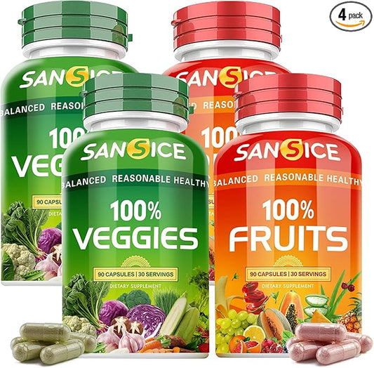 Fruit and Veggies Supplement,360 Fruits and Veggies Capsules Natural Fruits and Vegetables Vitamins Supplements for Women Men and Kids Soy Gluten Free (4 Pack)