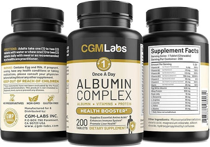 CGM Labs - Once A Day Albumin Complex - Whey Protein, Royal Jelly, Essential Amino Acids - 200 Chewable Tablets