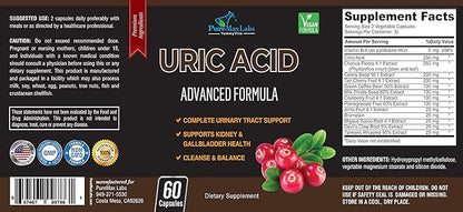 Uric Acid Advanced Formula – Kidney, Liver, Gallbladder, Urinary Tract Cleanse with Cranberry, Chanca Piedra, Tart Cherry, Milk Thistle and Bromelain 60 Capsules